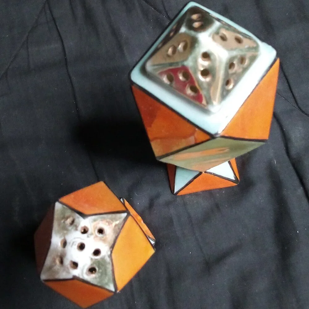 Vintage Art Deco Lusterware Cubist Geometric Sugar Shaker Set Japan (2)